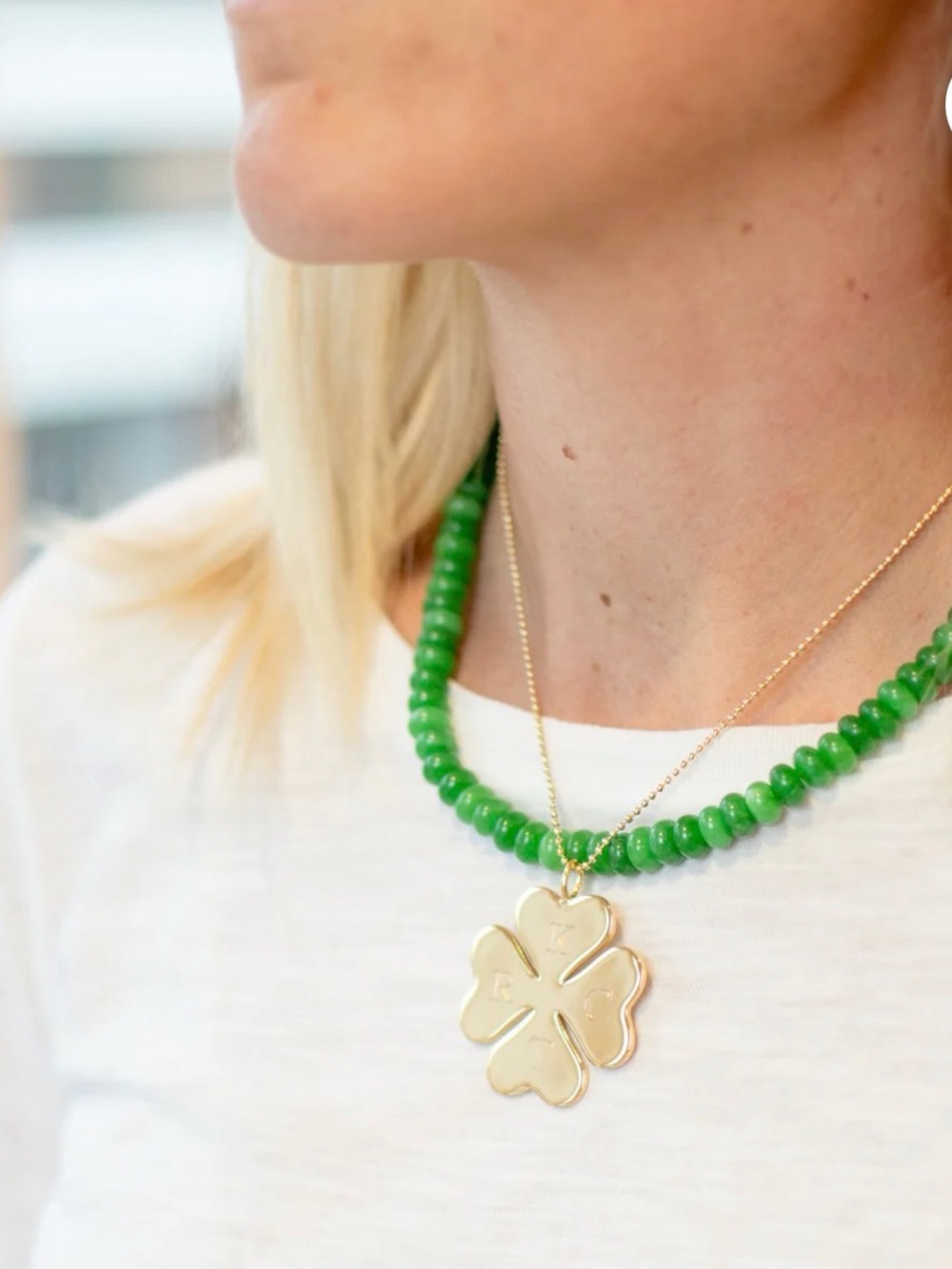 Monogram Mary 14KT Plated Clover Necklace NEW in bag